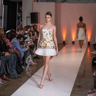 Sequin corset with short pleated tulle skirt